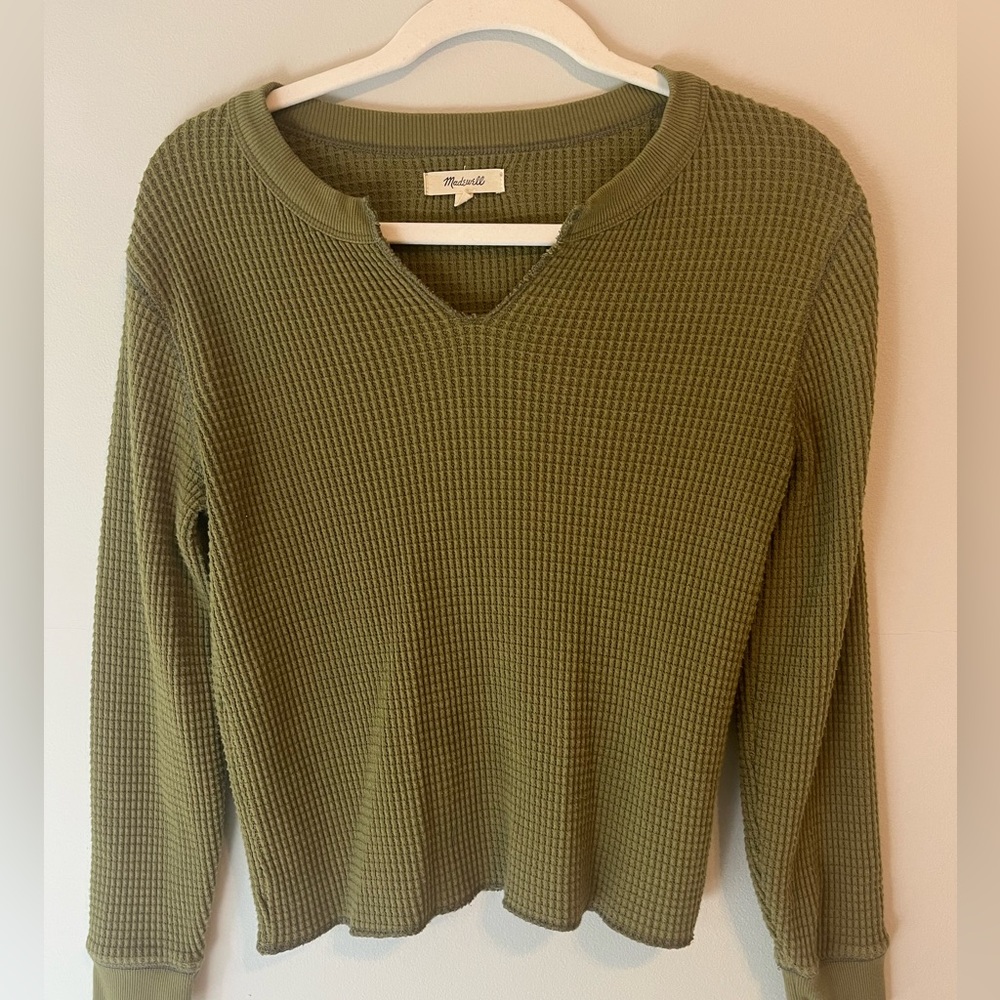 Madewell Green Waffle Long Sleeve Top